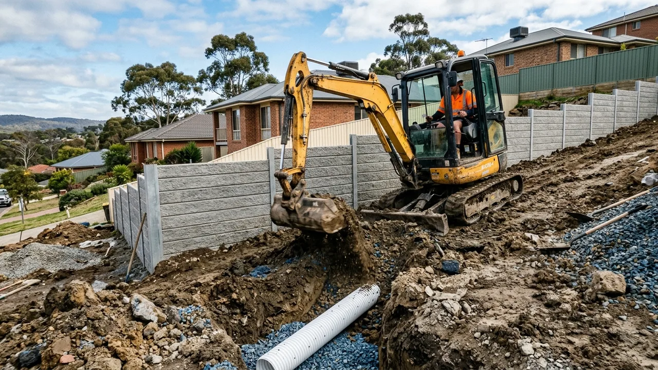 Retaining wall drainage and excavation on a Gold Coast site